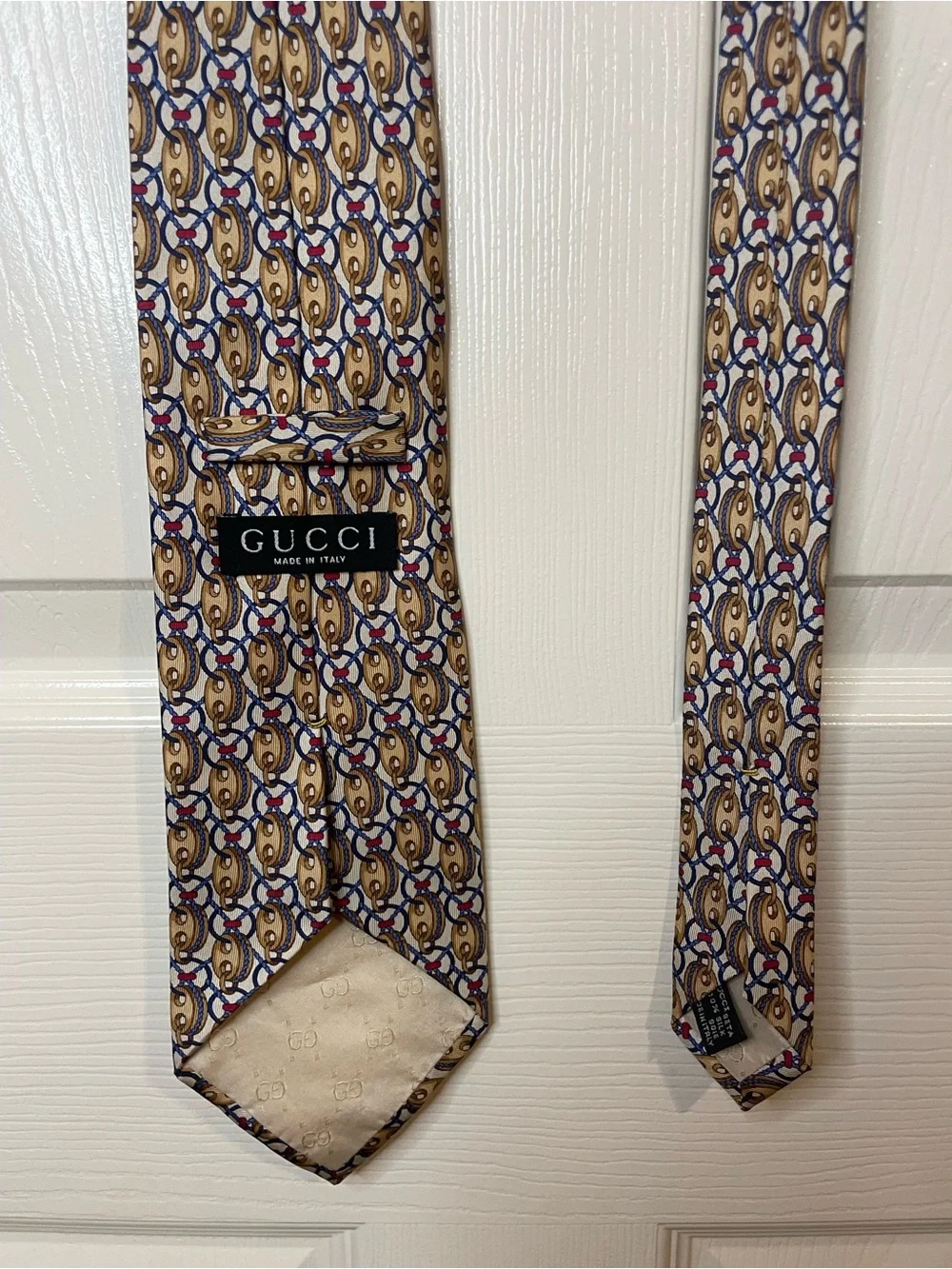 Gucci Designer Vintage Gold Link Chain Silk Neckwear Tie Nautical Baroque Style